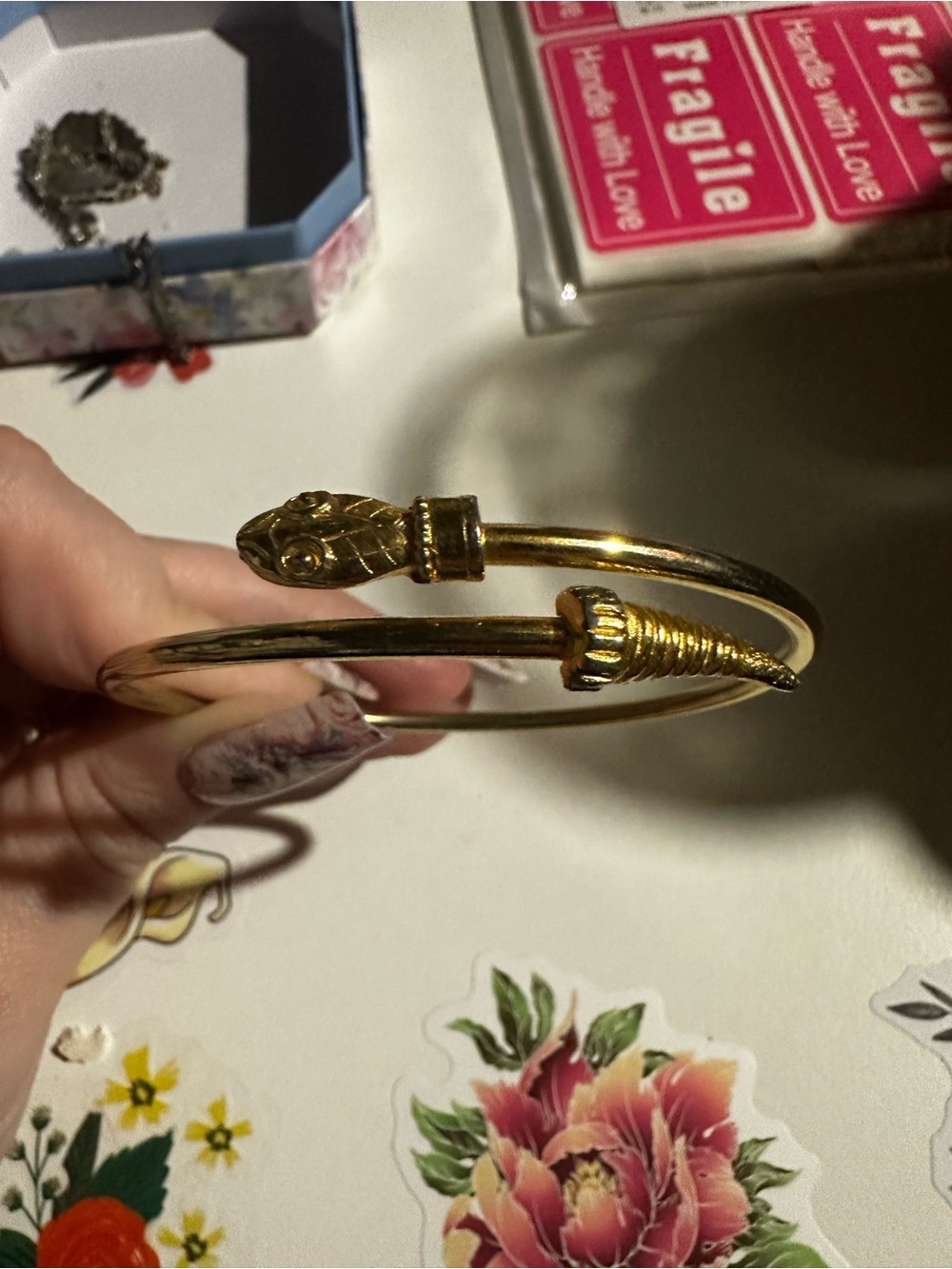Gold Snake Head Cuff Bracelet - Women Jewelry